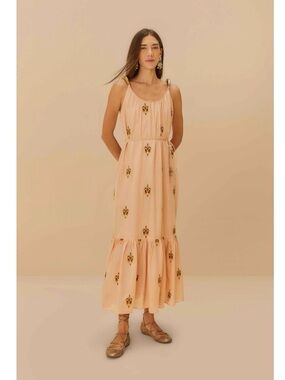 FARM Rio Peach Maxi Dress with Gold Motifs